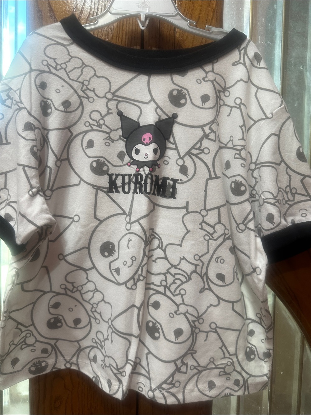 Kuromi Short Sleeve Pajama Top - White with Black Trim